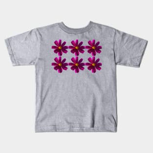 Dark Pink Cosmos Flowers in Six Pattern Kids T-Shirt